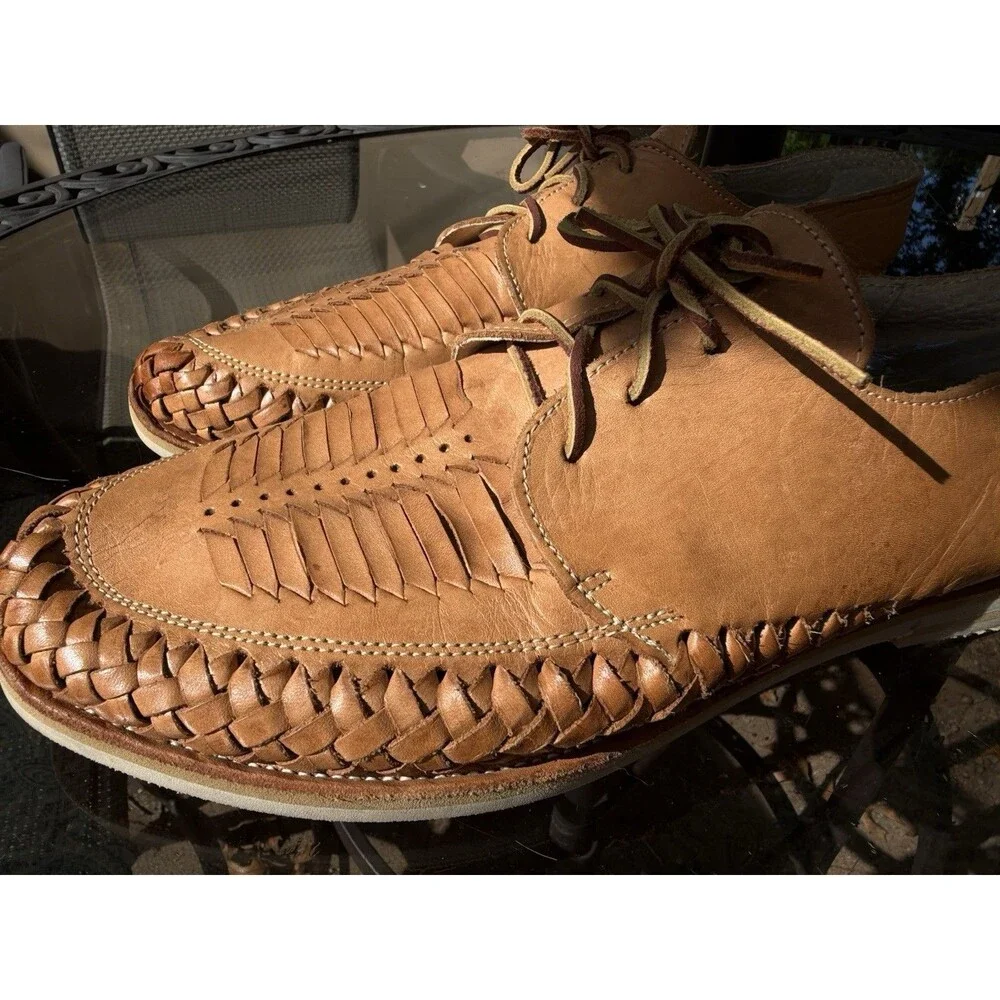 Chamula Mens 12 Brown Leather Lace Up Oxford Shoes Round Toe Casual